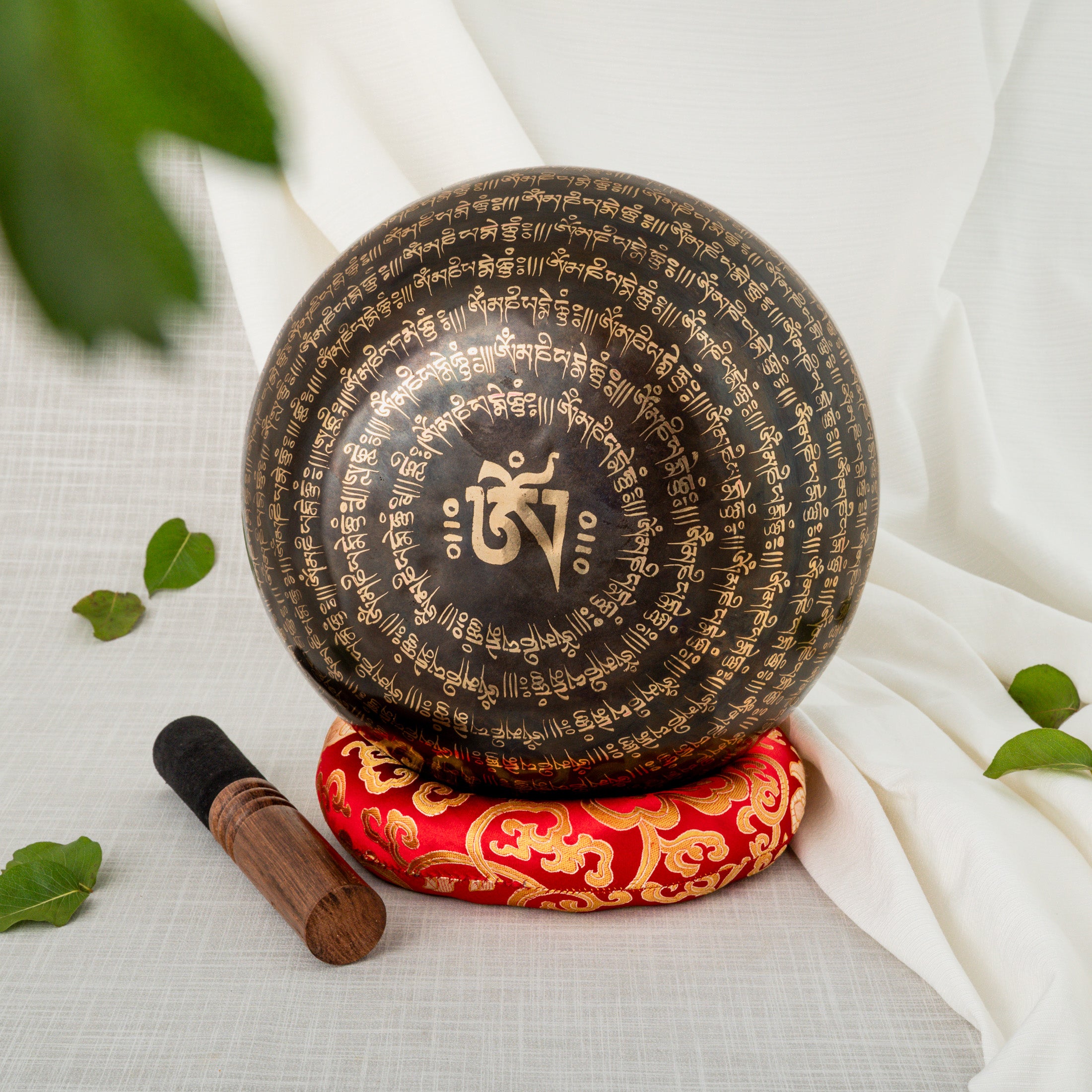 Bottom upright view of eyes of buddha singing bowl