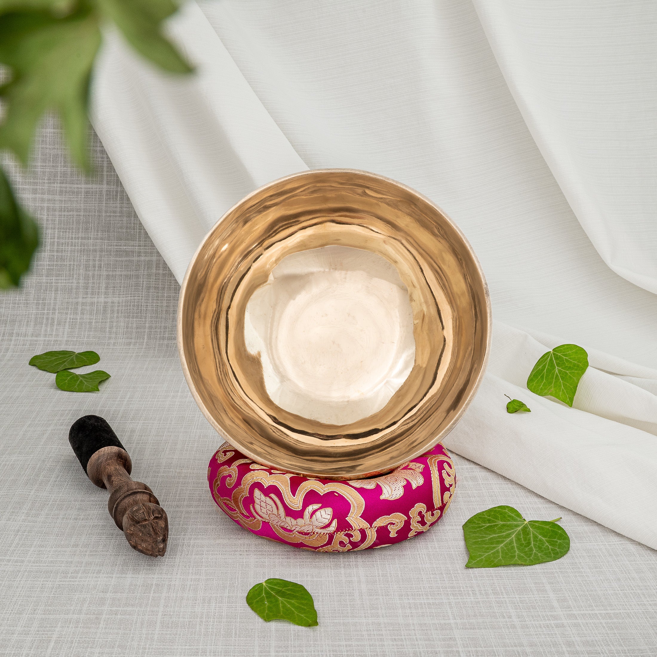 Inside view of reflective Tibetan singing bowl