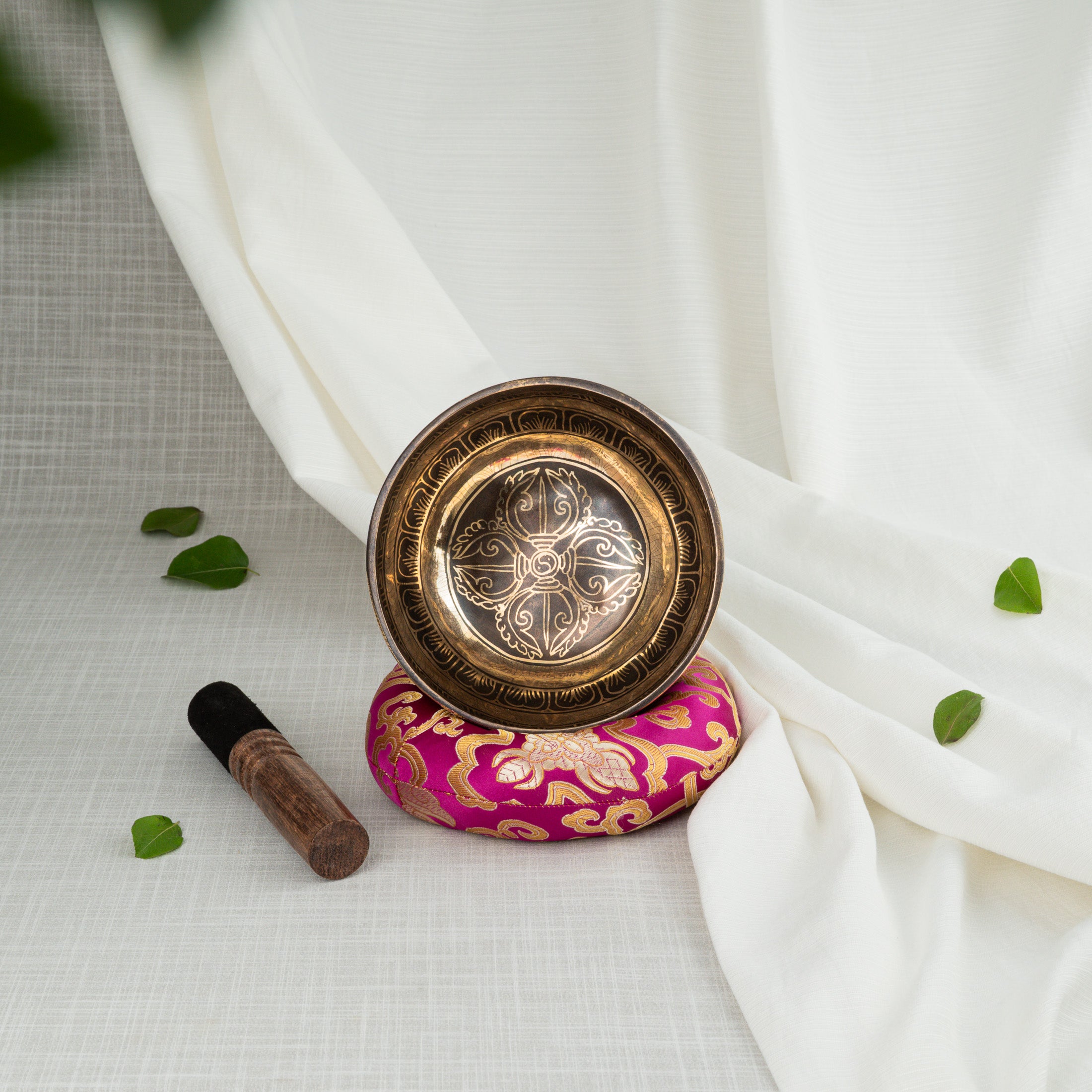 Inside view of small crossed vajra singing bowl