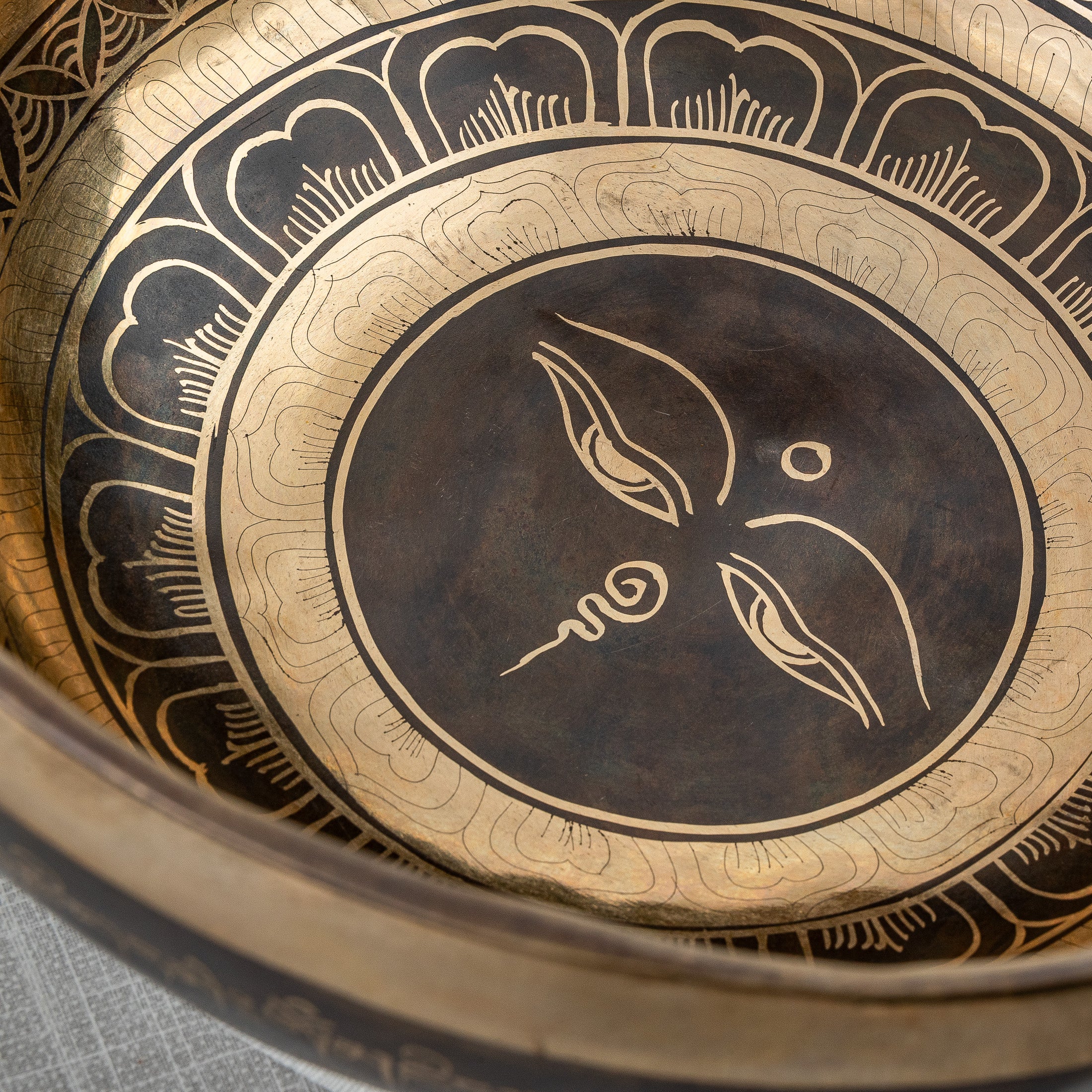 Close-up of inner view of Eyes of Buddha Singing Bowl