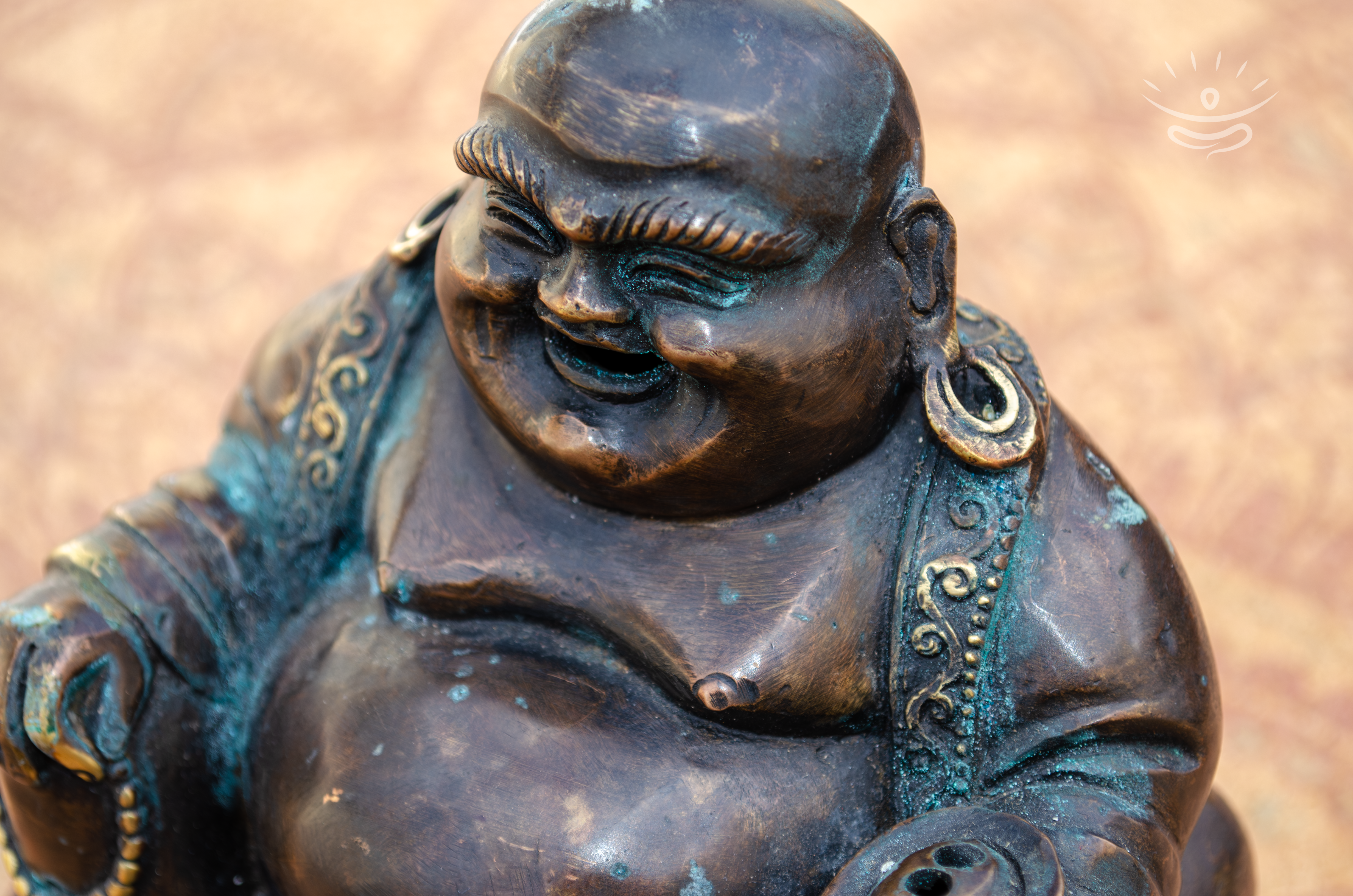 Laughing Buddha Statue with Incense Burner - Detail