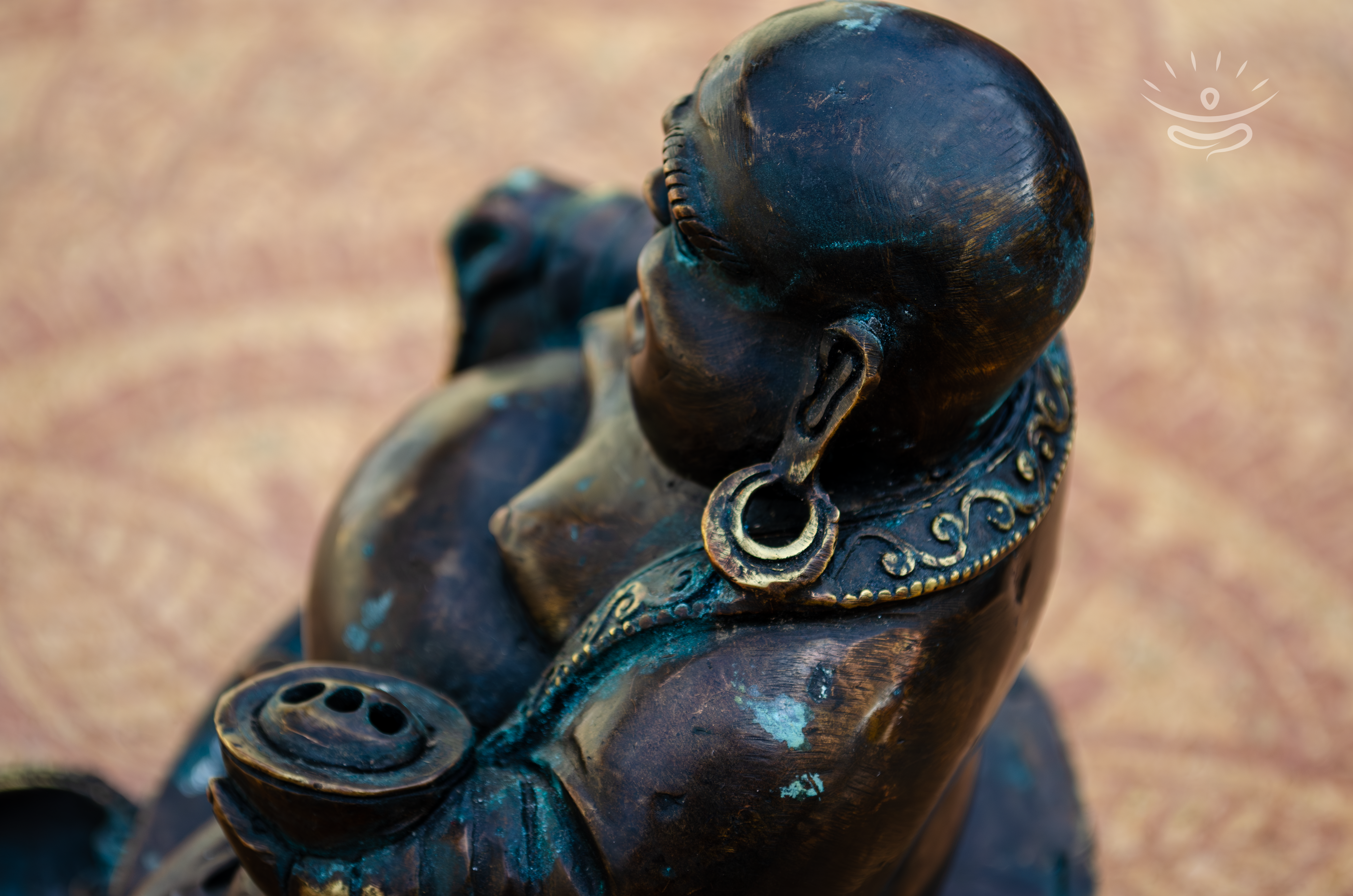 Laughing Buddha Statue with Incense Burner - Detail