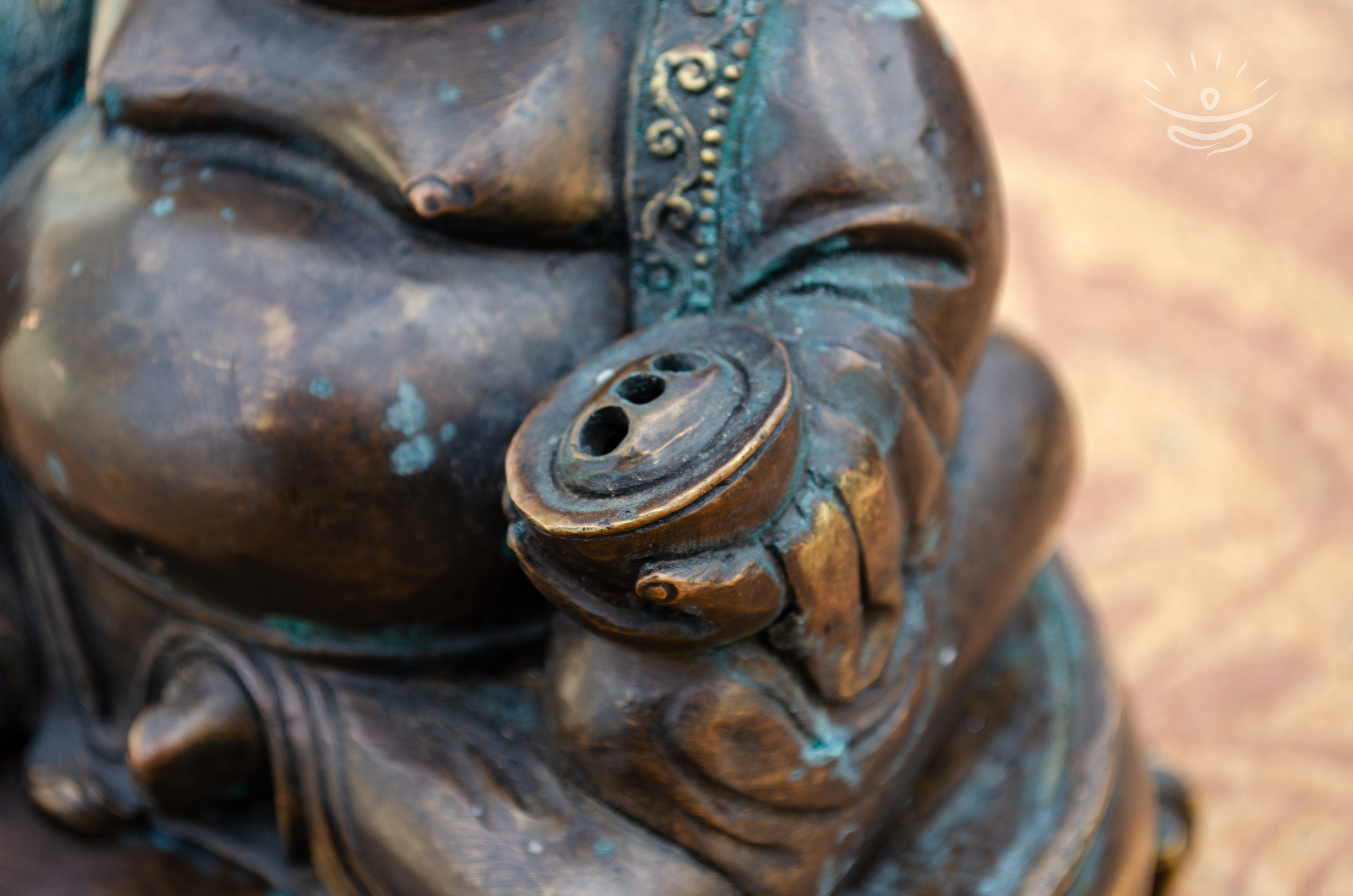 Laughing Buddha Statue with Incense Burner - Detail
