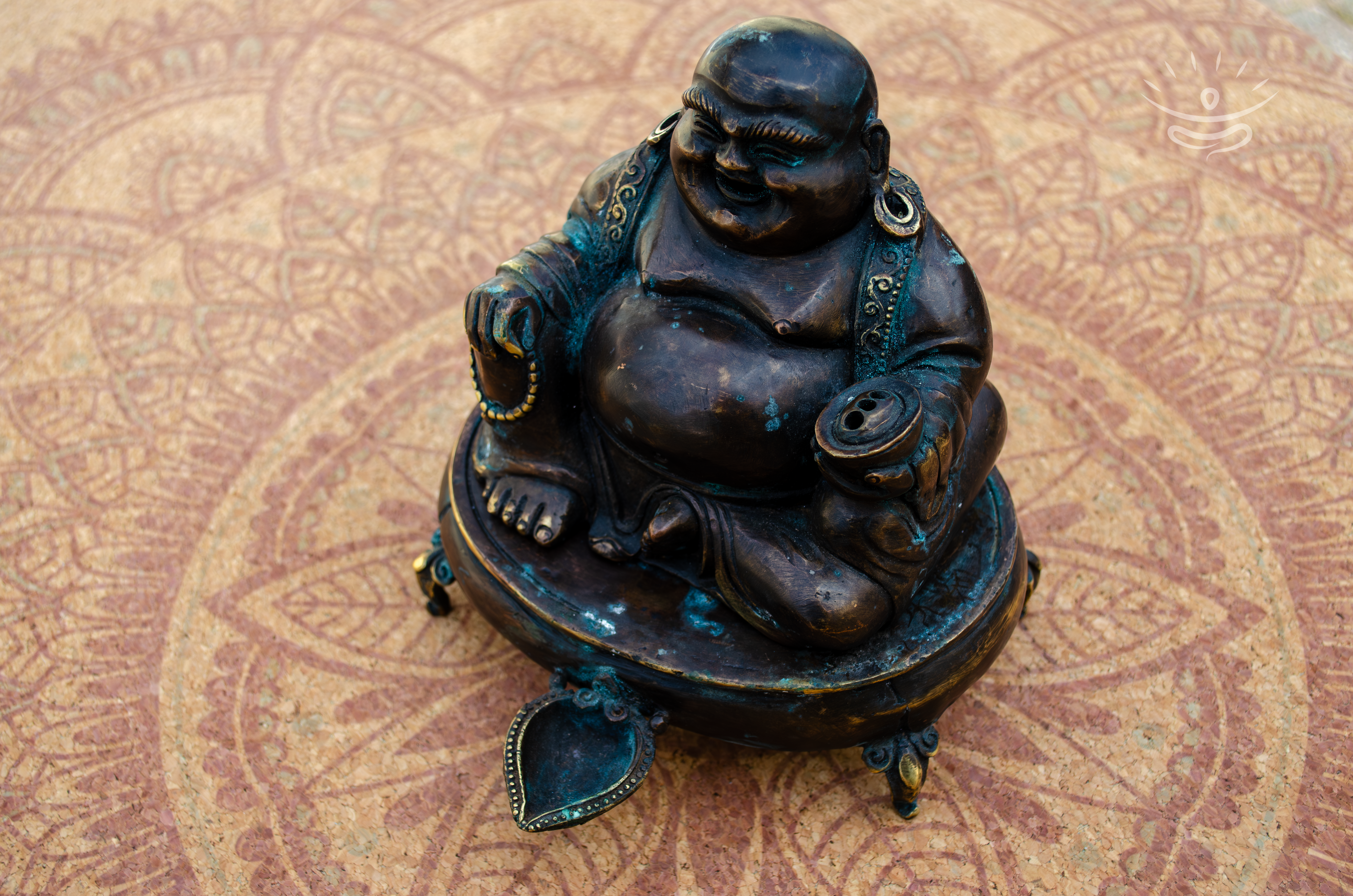 Laughing Buddha Statue with Incense Burner - Detail