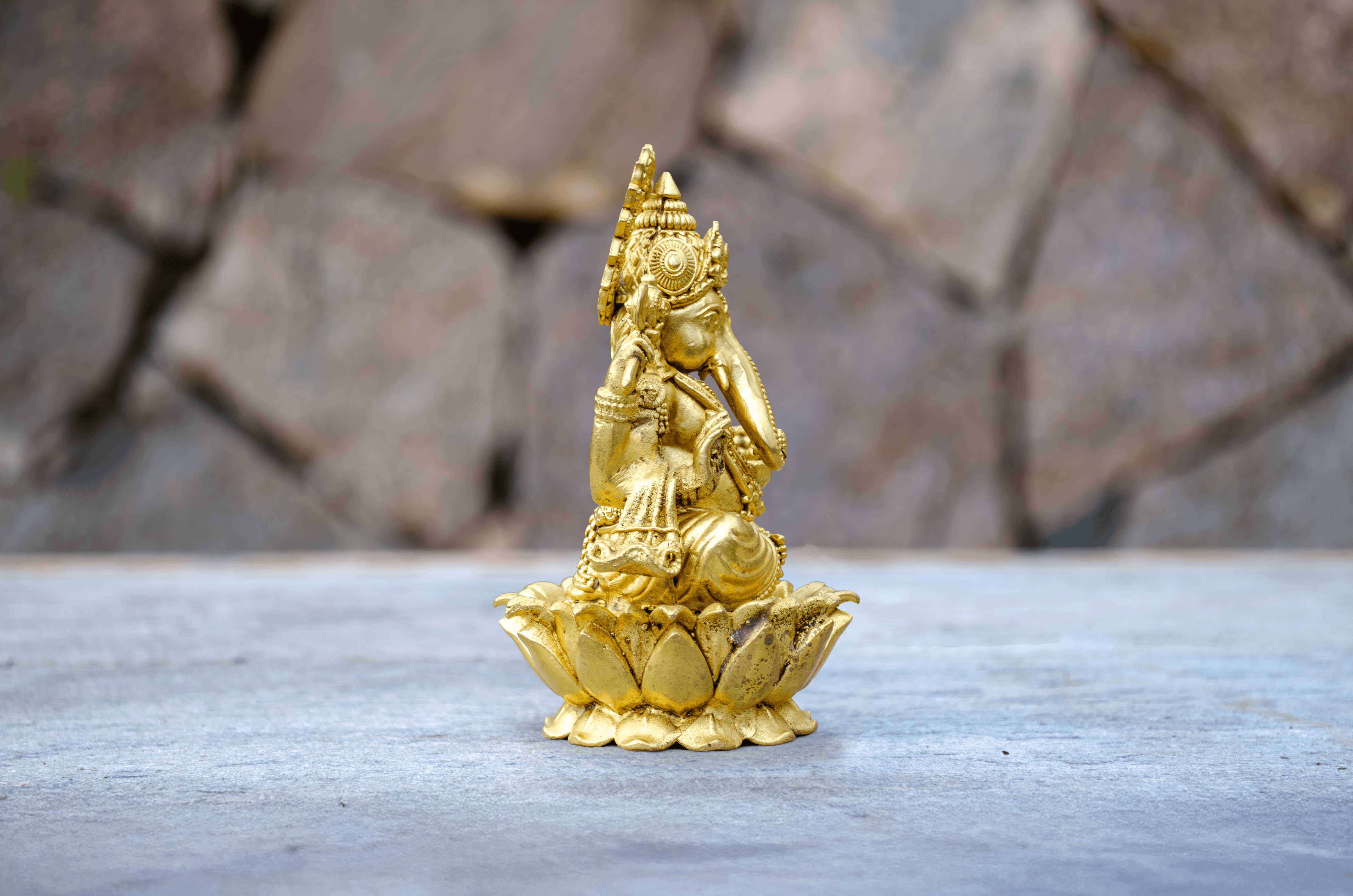 Golden Plated Ganesh Statue 12 cm - Side
