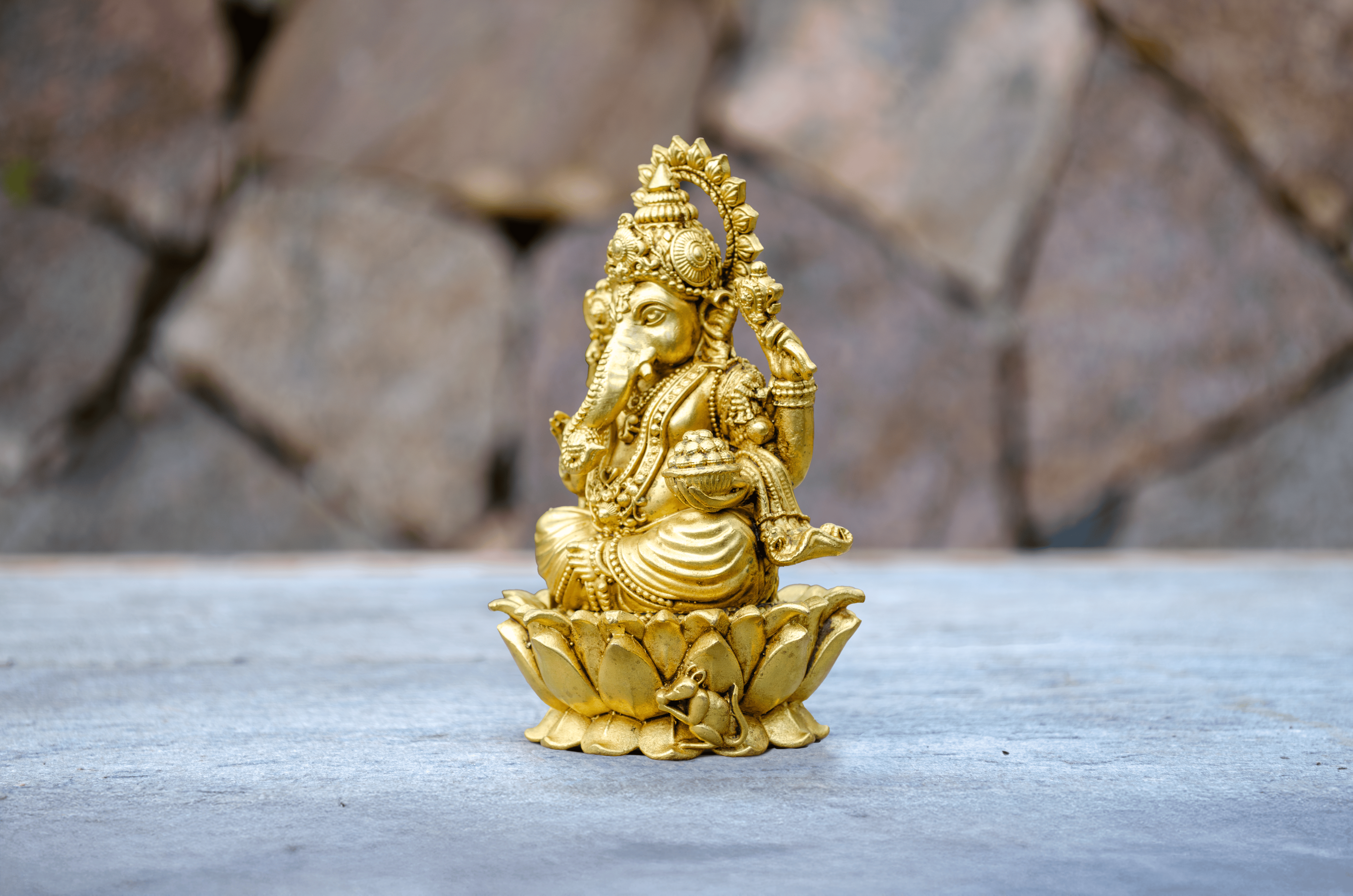 Golden Plated Ganesh Statue 12 cm - Side