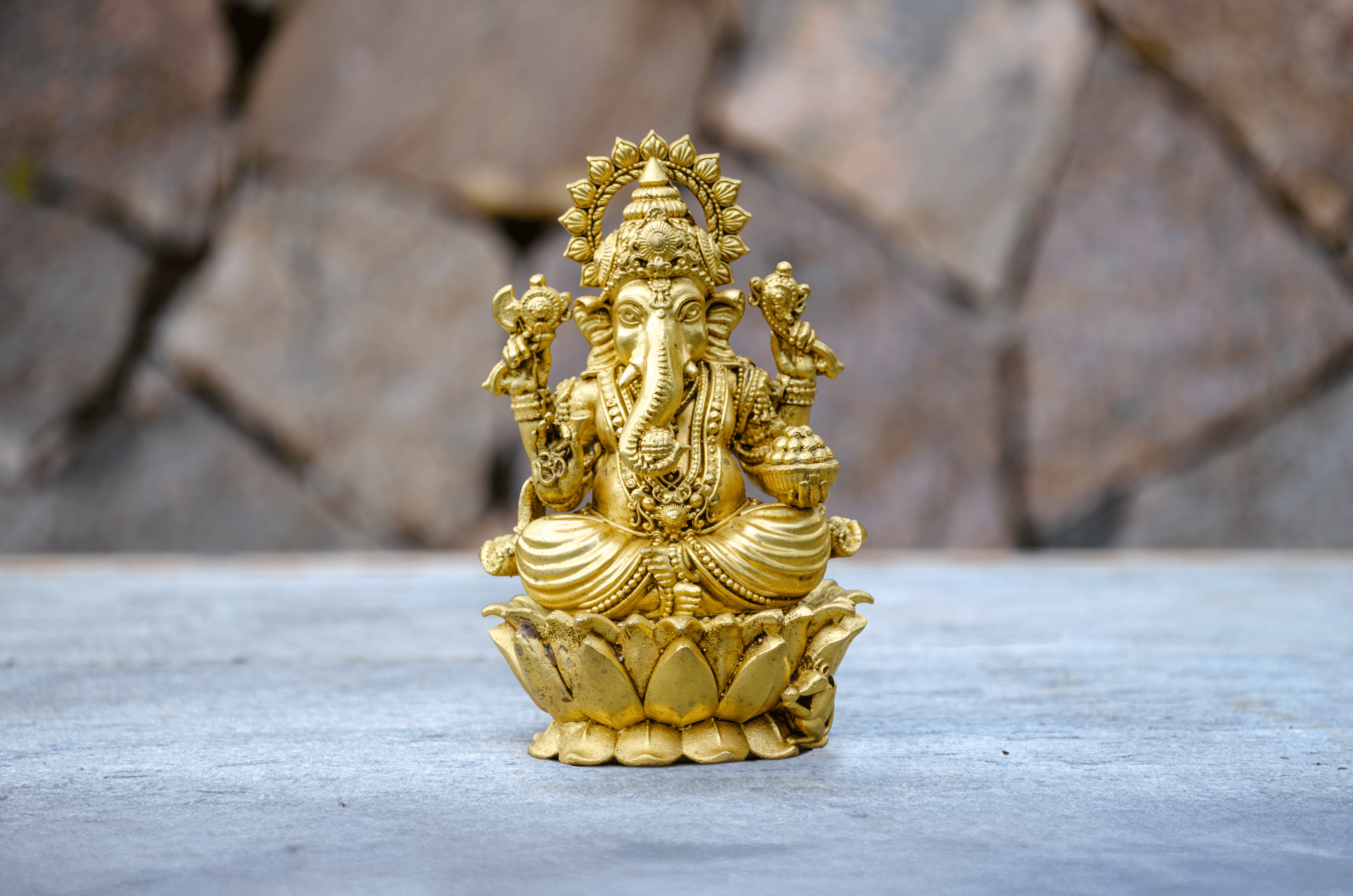 Golden Plated Ganesh Statue 12 cm - Front