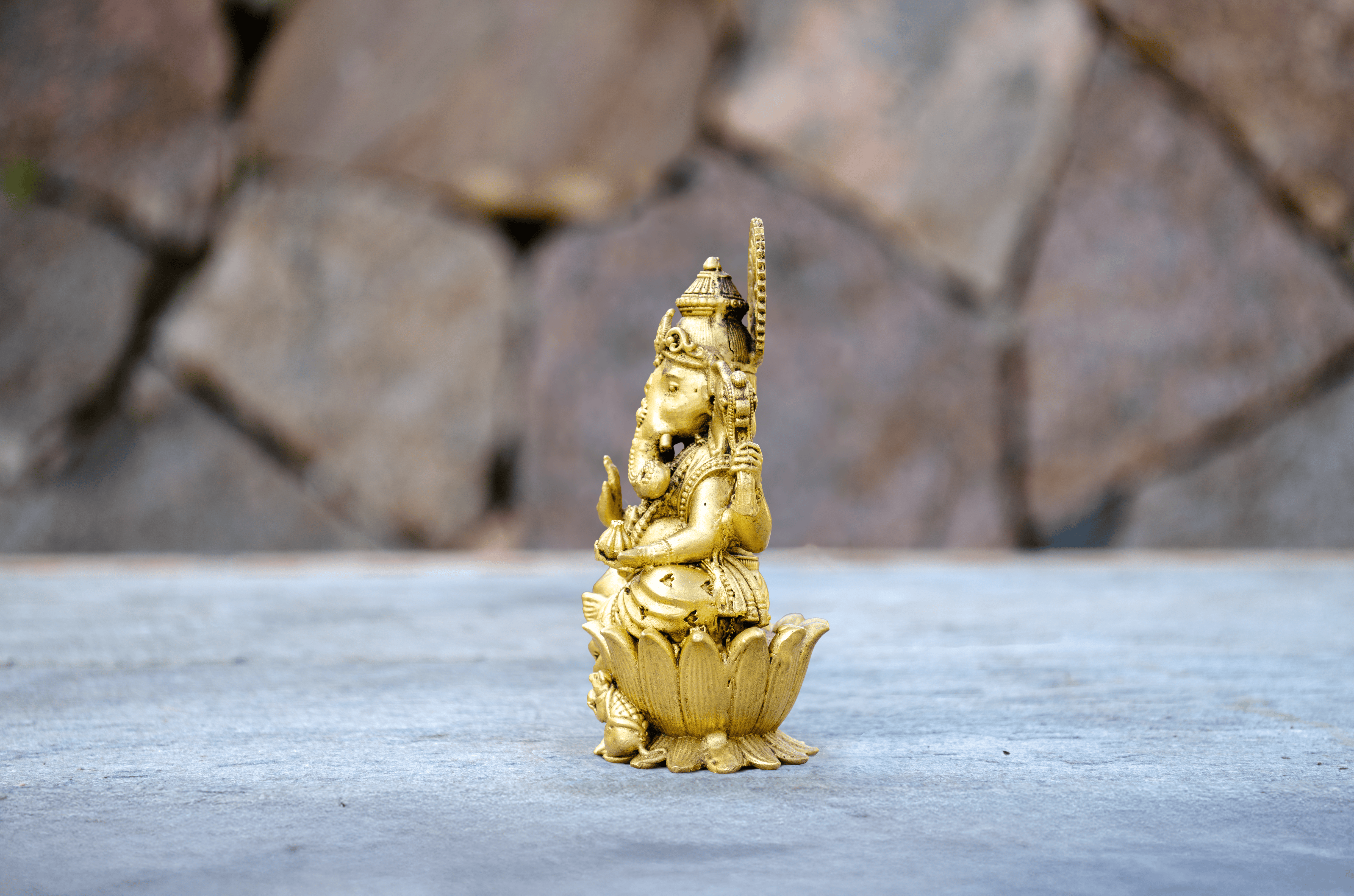 Golden Plated Ganesh Statue 10 cm - Side