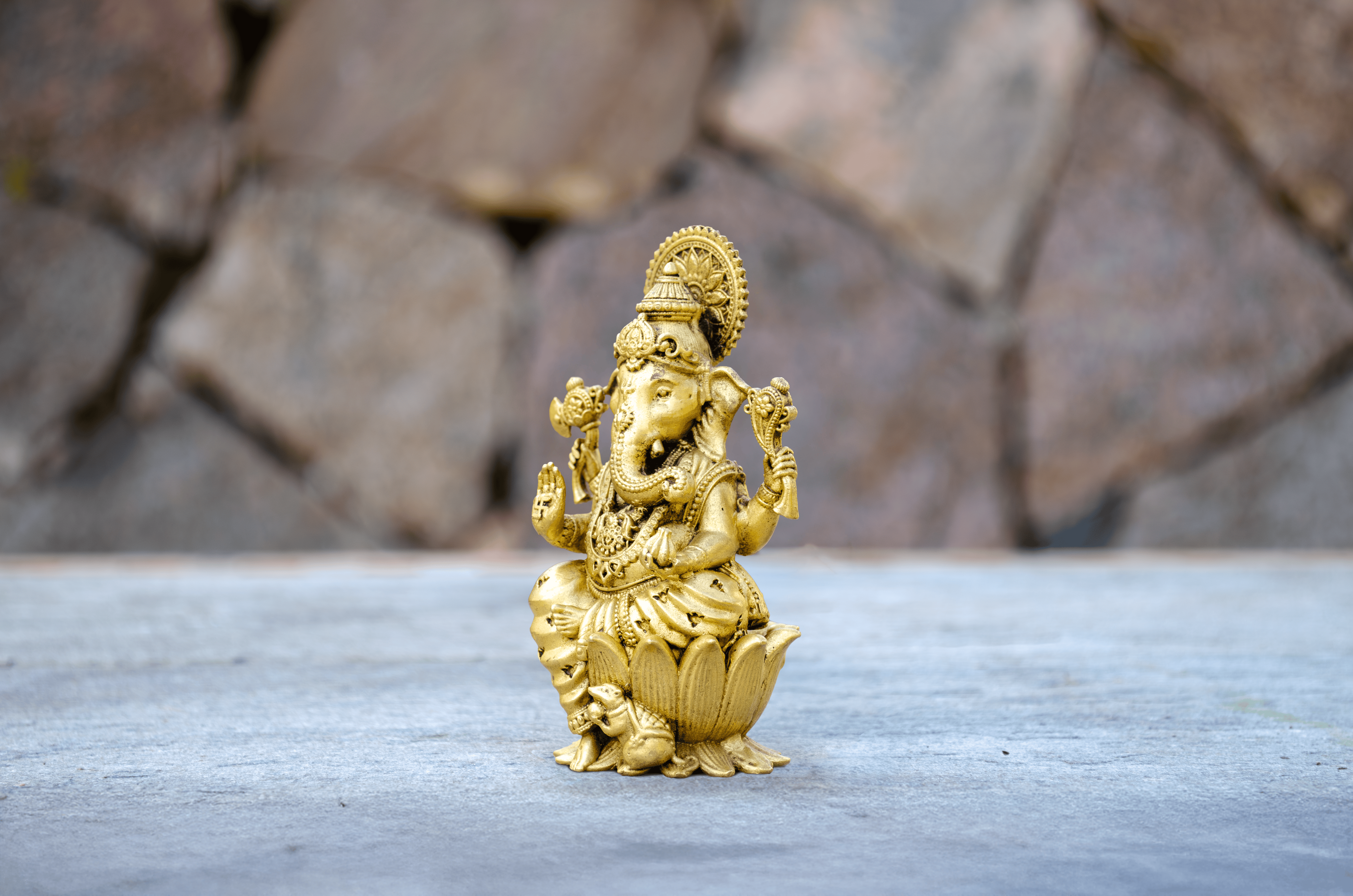 Golden Plated Ganesh Statue 10 cm - Side