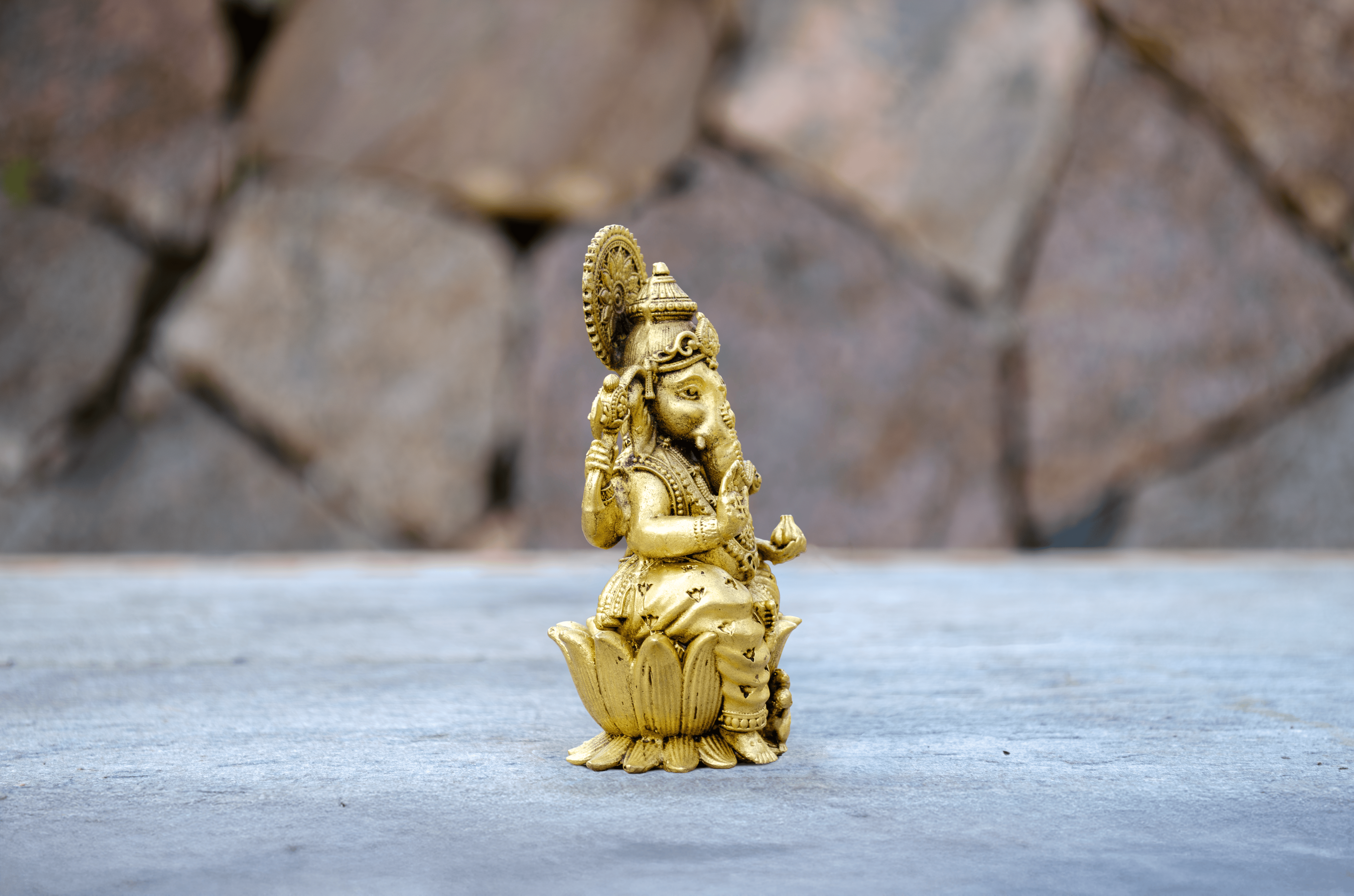 Golden Plated Ganesh Statue 10 cm - Side