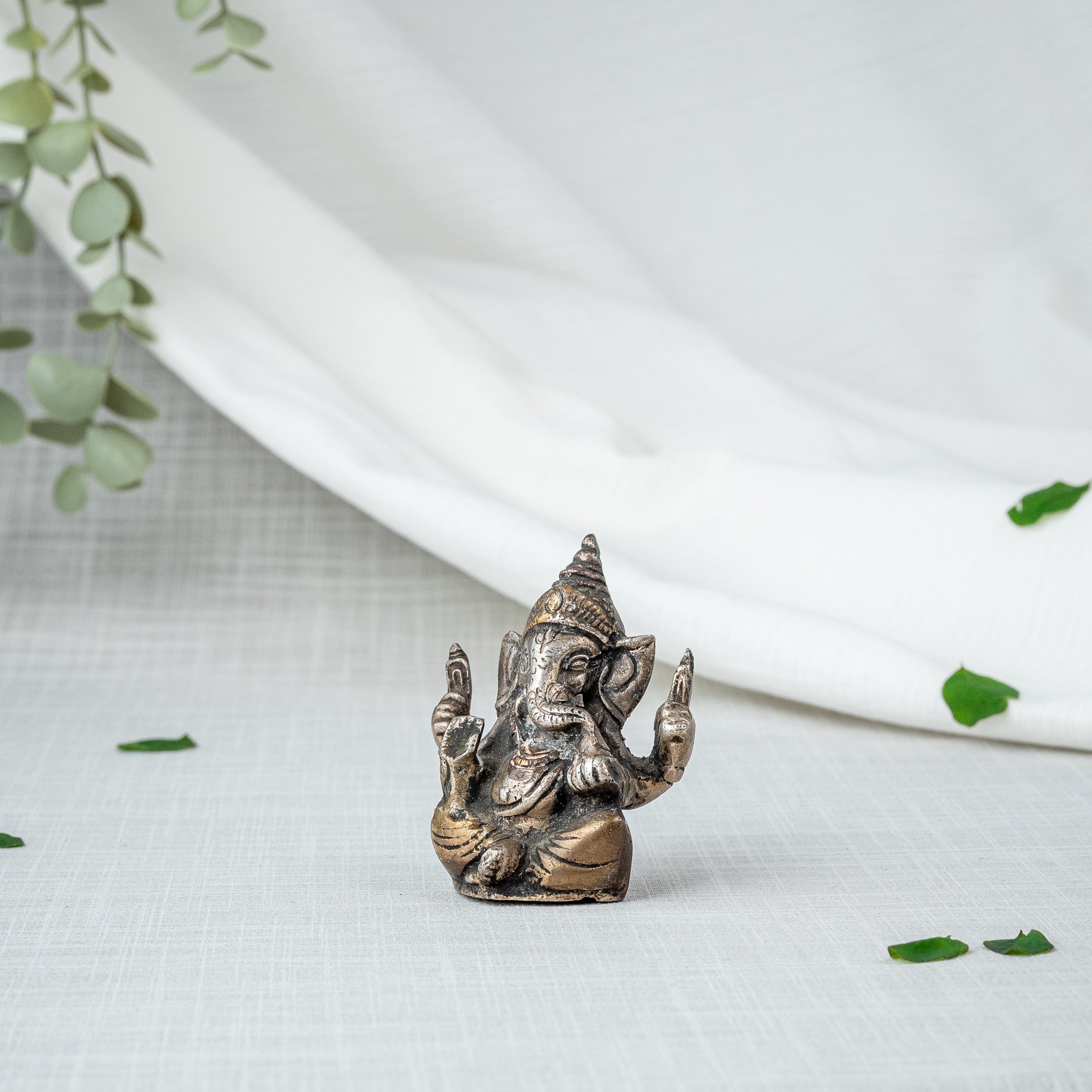 Silver Plated Ganesha Miniature Statue - Side