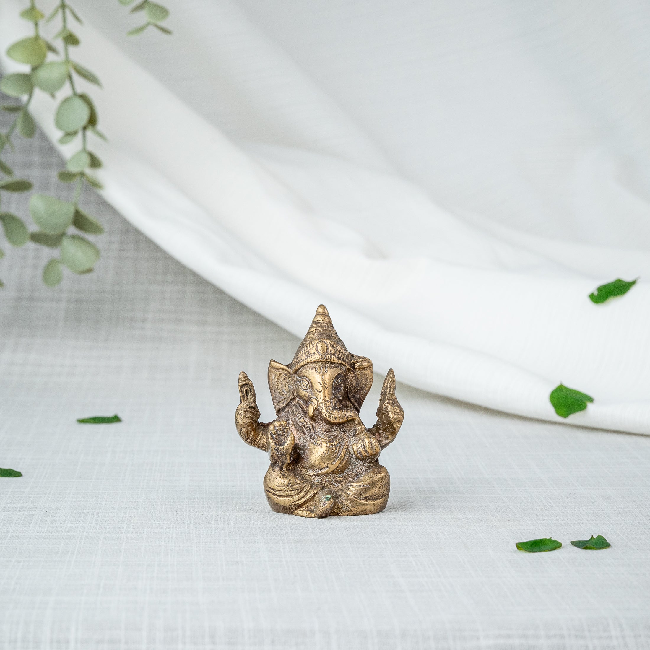 Golden Ganesha Miniature Statue - Front