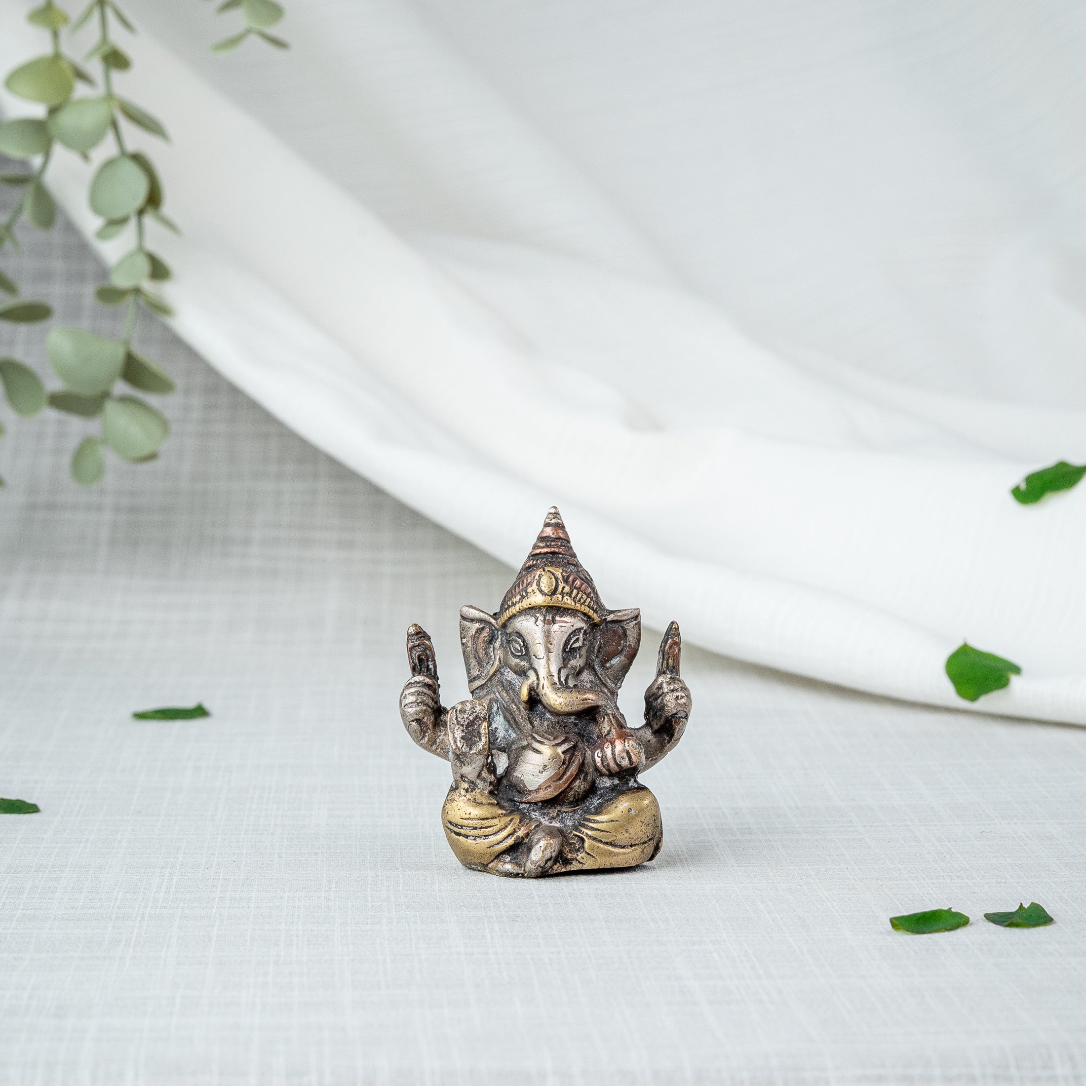 Silver Plated Ganesha Miniature Statue - Front