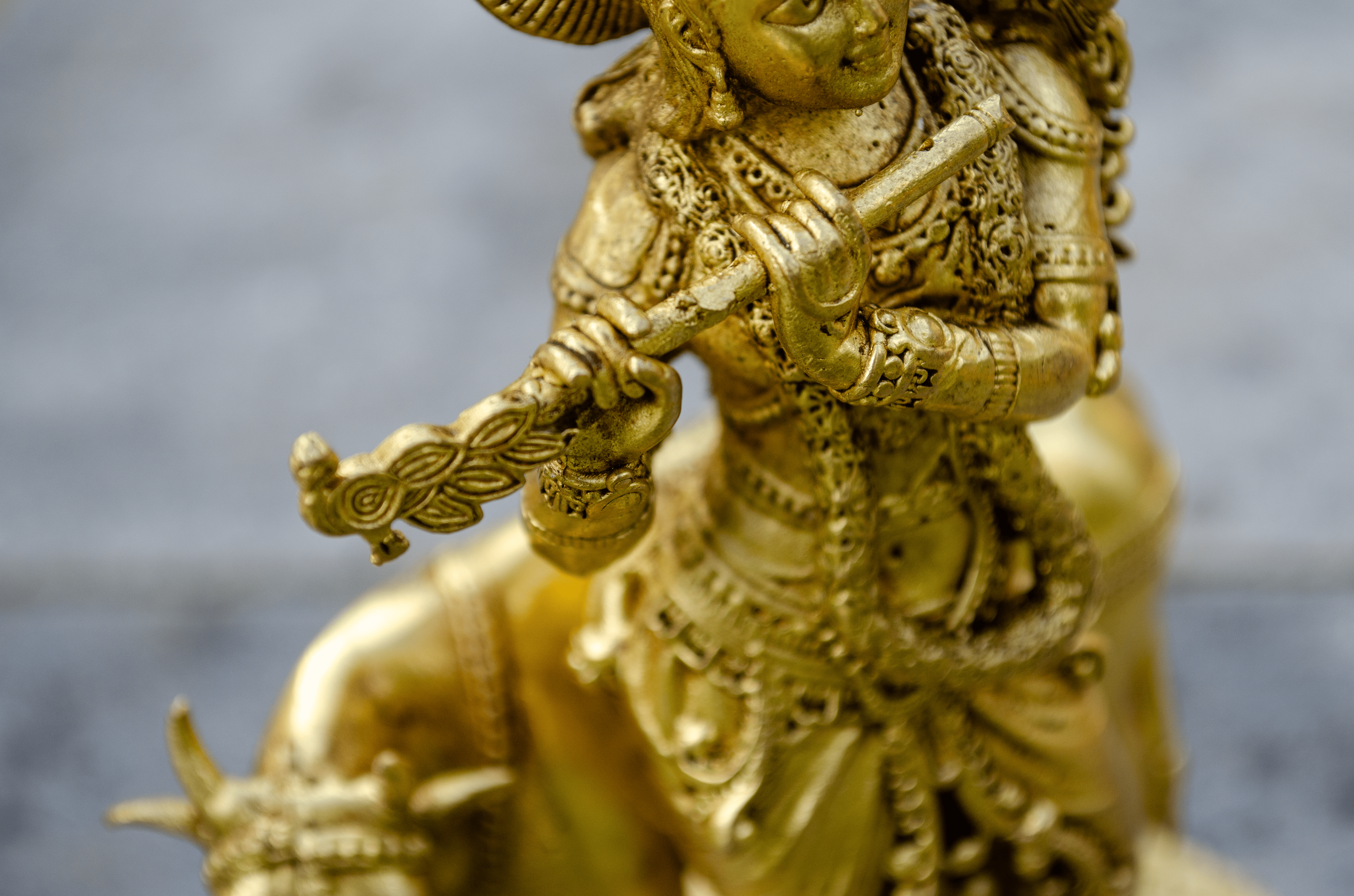 Krishna with Cow Statue - Detail
