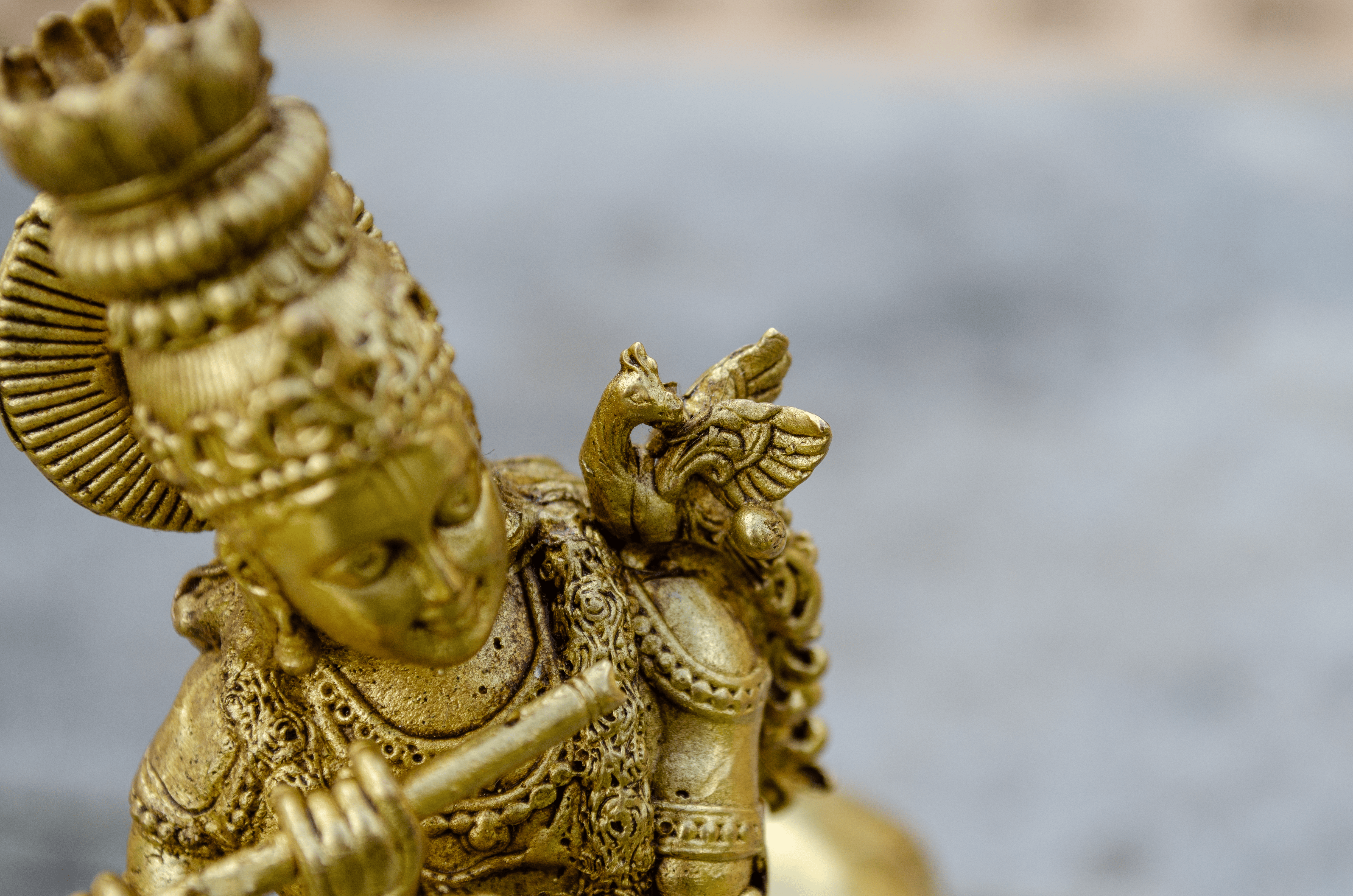 Krishna with Cow Statue - Detail