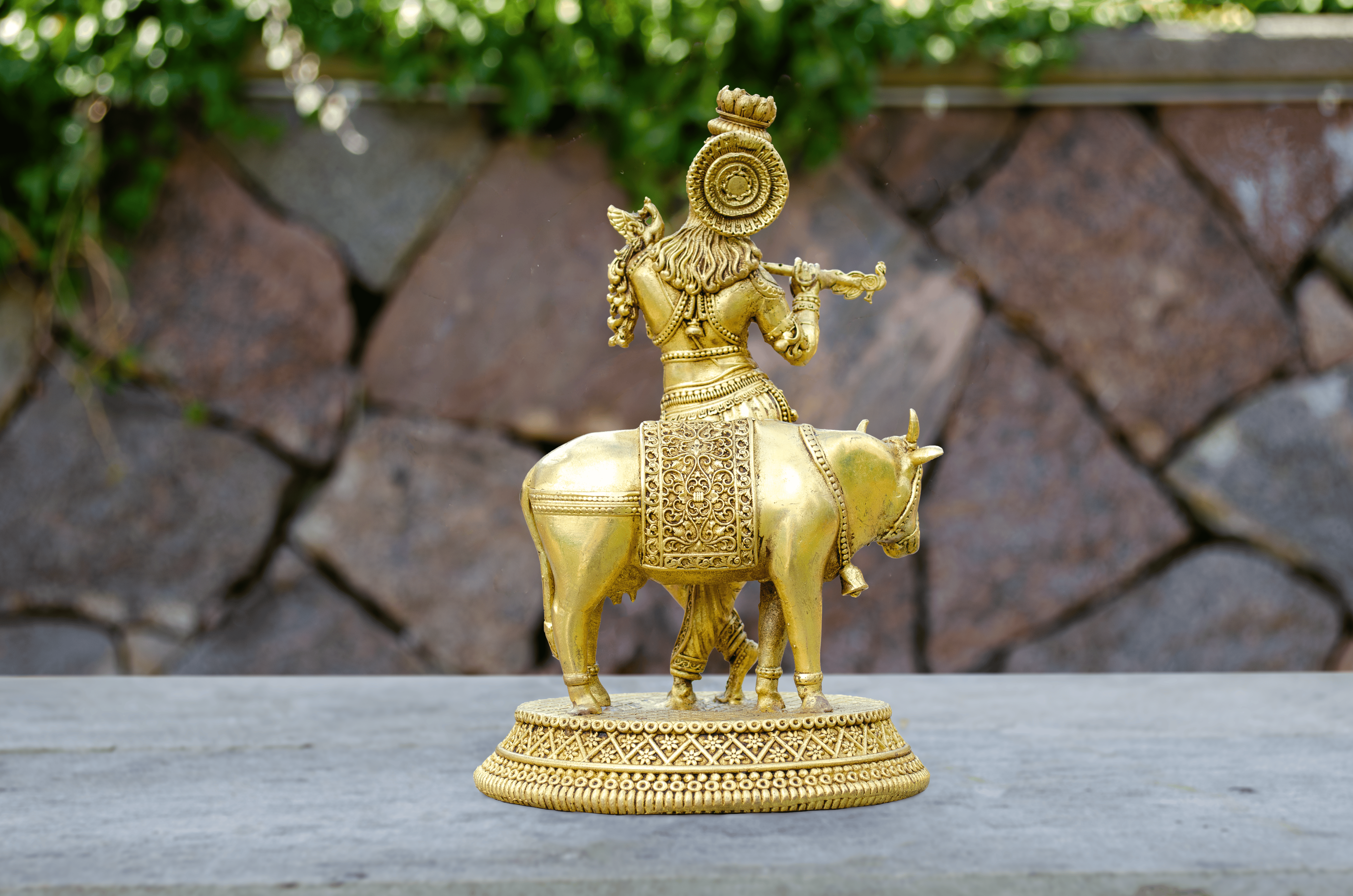 Krishna with Cow Statue - Back