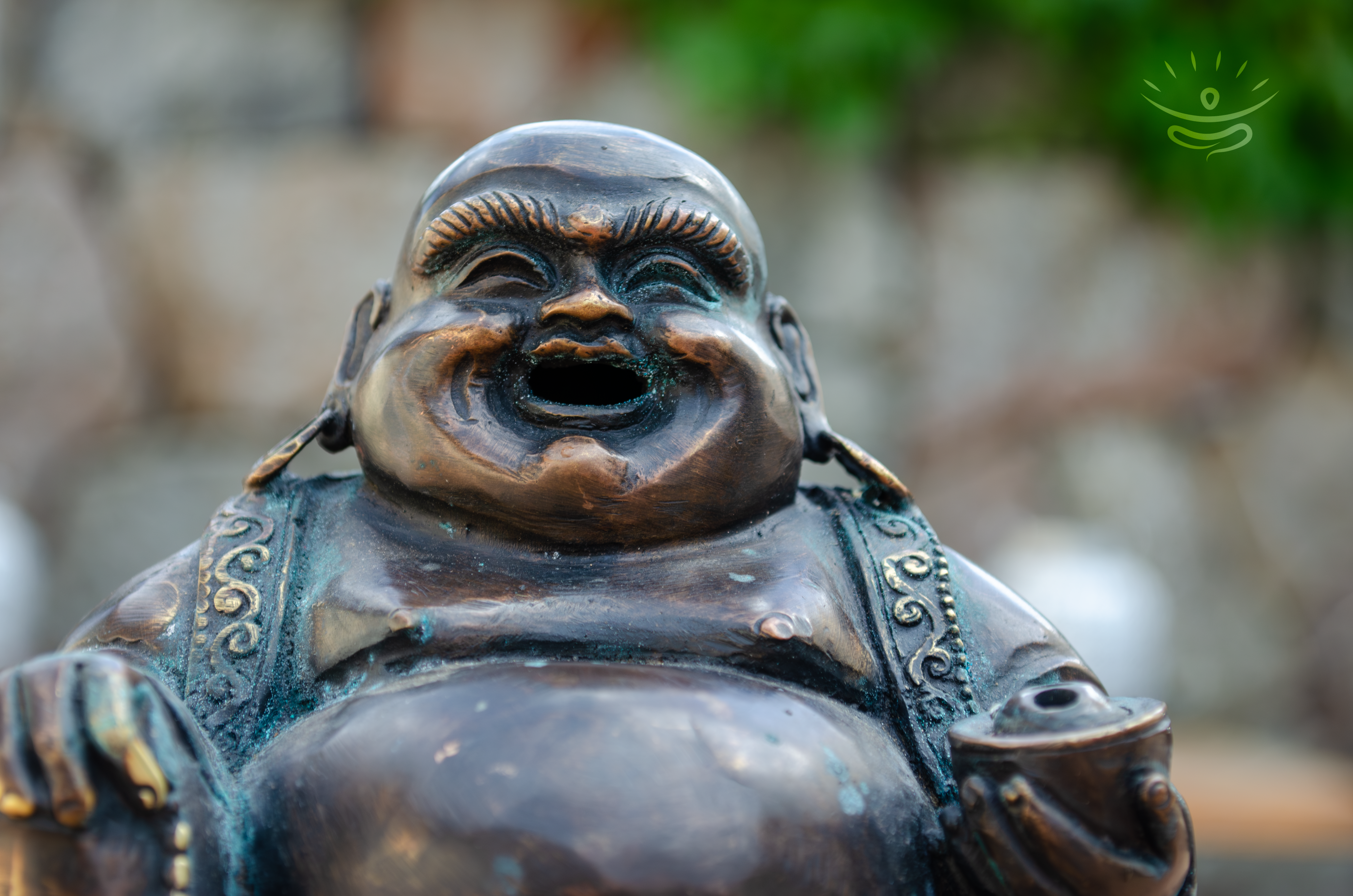 Laughing Buddha Statue with Incense Burner - Detail