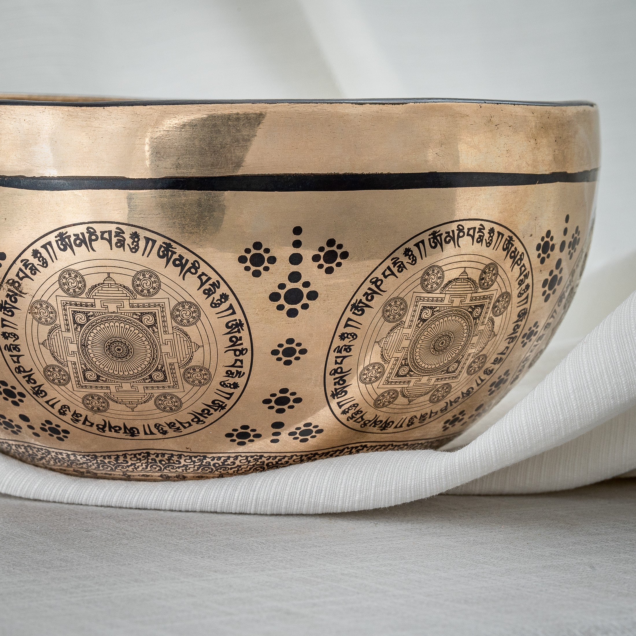 Close-up shot of Manjushri Thangka Design Singing Bowl
