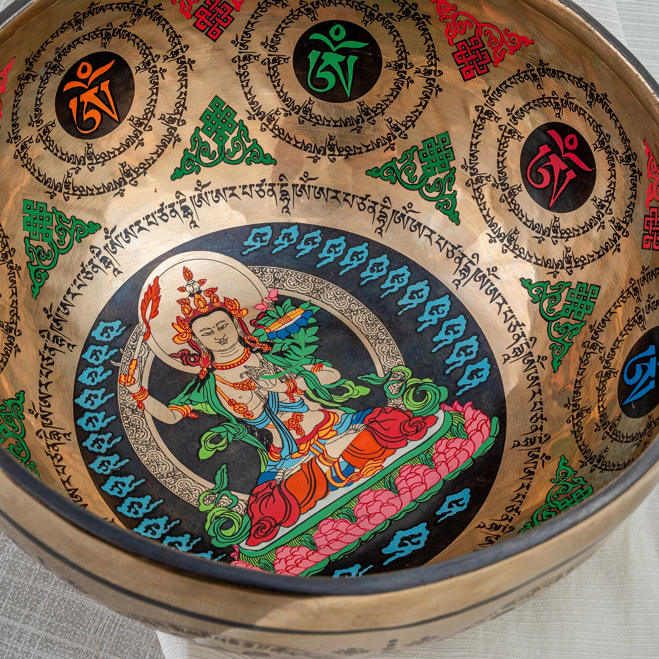 Close-up inside view of Manjushri Thangka Design Singing Bowl