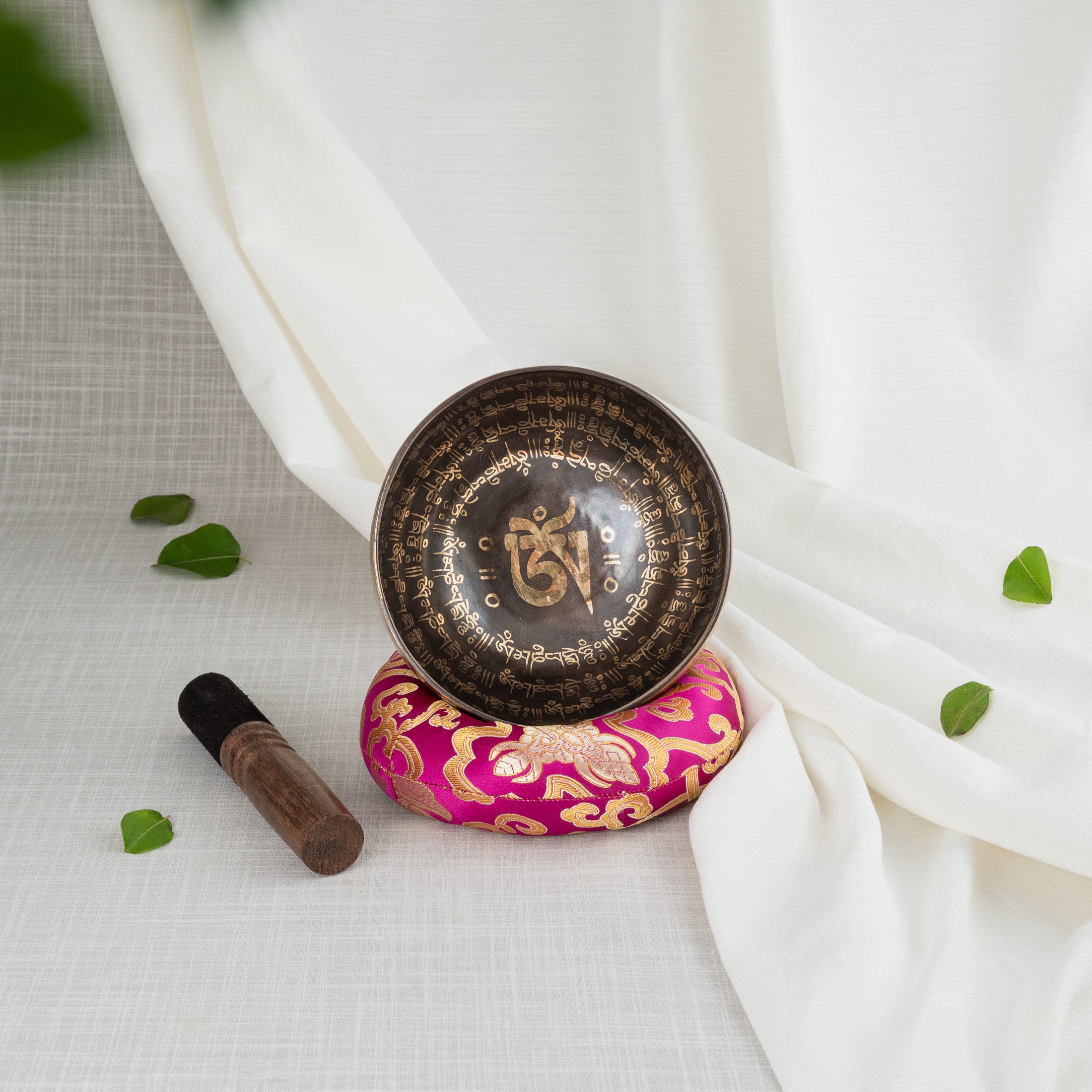 Inside view of small om singing bowl