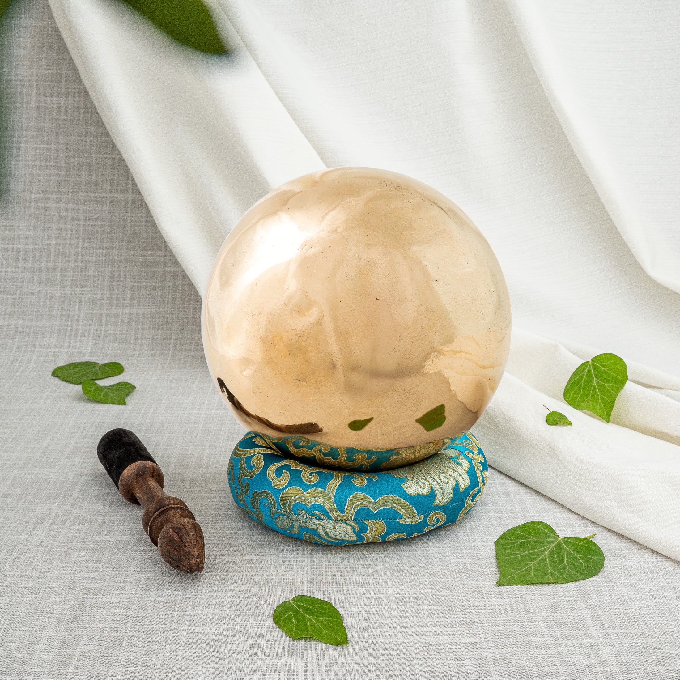 Bottom view of reflective Tibetan singing bowl