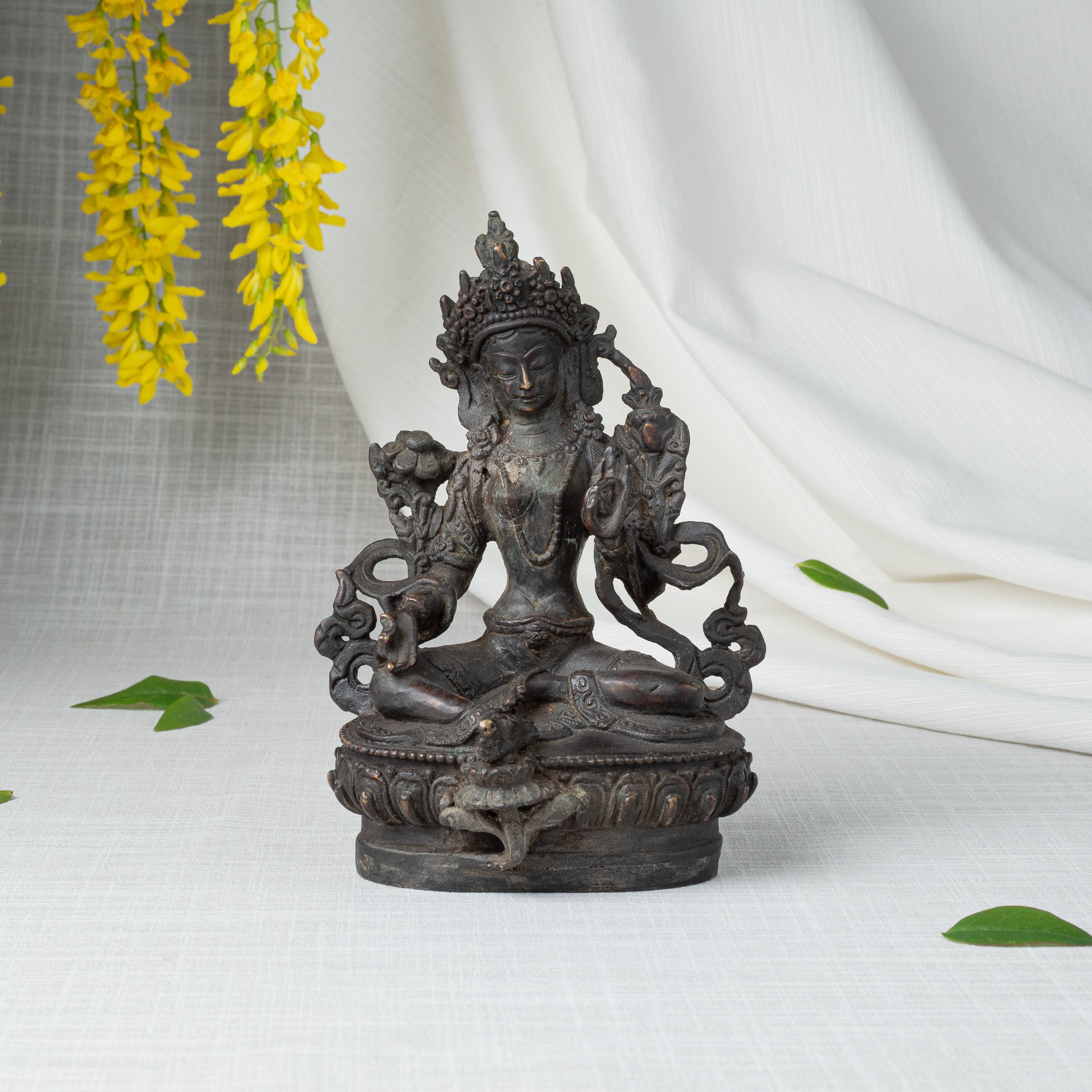 Front view of Green Tara statue